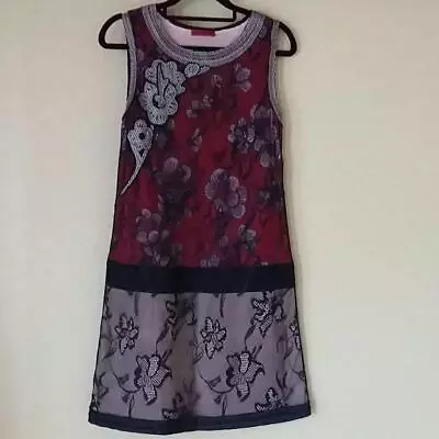 Vivienne Tam Sheer Mesh Party Dress Sleeveless 1 Knee Length Red Flowers Black • $197.16