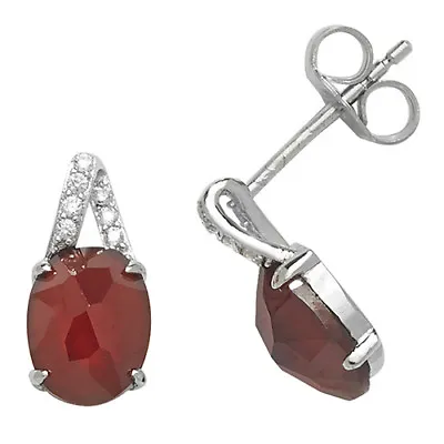£14.50 • Buy Silver Ruby Earrings 925 Sterling Silver Ruby Diamond Cluster Drop Stud NEW