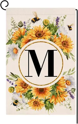 Monogram Letter M Garden Flag Summer Sunflower 12X18 Vertical Double Sided Sprin • $8.22