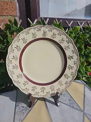 Vintage Washington Pottery Hanley Small Dinner Lunch Plate Beige Maroon  9¾  • £4