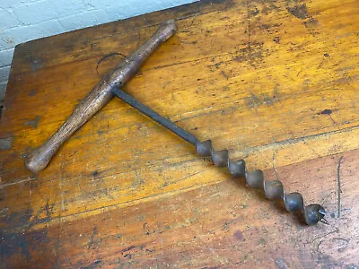 Antique T Handle Barn Beam Drill Wood Hand Auger  Primitive Tool Display Or Use • $34
