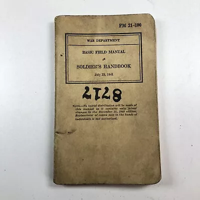 War Department Basic Field Manual Soldiers Handbook WW2 World War 2 July 23 1941 • $20