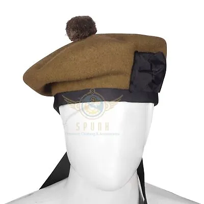 Military Bonnet Beret Balmoral Army Cap Scotts Hat Tan Wool Tam O Shanter Hat • $25.64