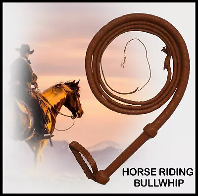 TAN Color 8ft Bullwhip For Horses-Cowhide Leather Whips For Adults Professionals • $31.99