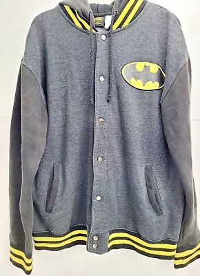 Official DC Comics Batman Varsity Stripe Snap Up Hoodie Lined Jacket Size L • $13