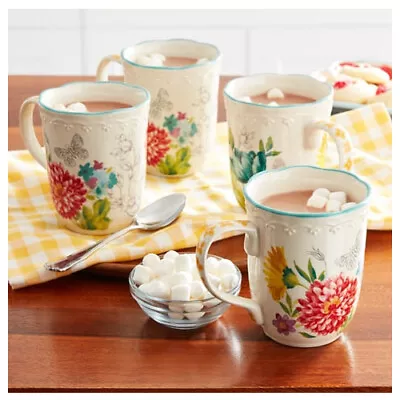 The Pioneer Woman Blooming Bouquet White Ceramic 18-Ounce Mugs 4-Pack • $18.20