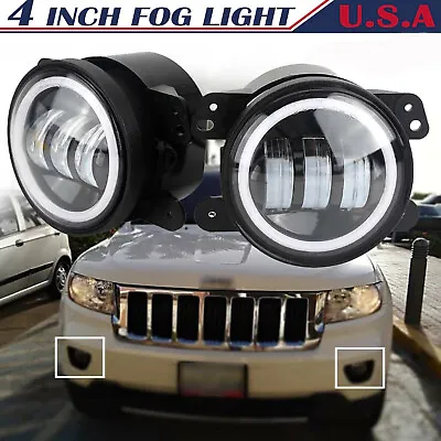 $35.99 • Buy Pair 4  Inch LED Fog Lights Halo DRL Angel Eye For 1997~2018 Jeep Grand Cherokee