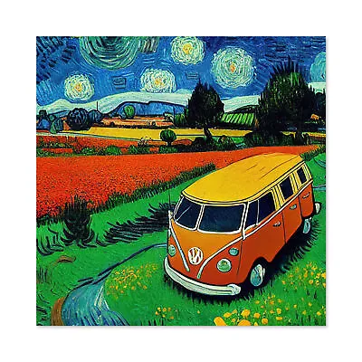 Van Gogh Bus Hippie Camper Spoof Riverside Wall Art Canvas Print Picture 24X24 • £22.99