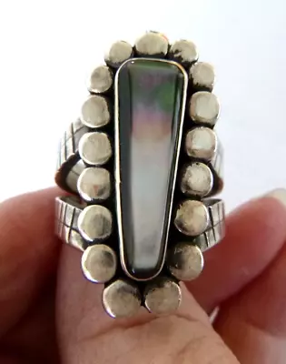 Vintage Artisan 925 Sterling Silver Abalone Ring 26.7gr 1 3/8  Tall Man-Sized 11 • $89.95