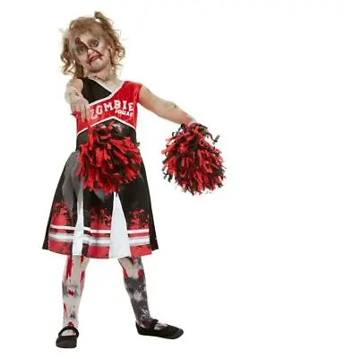 Childs Deluxe Zombie Cheerleader Halloween Fancy Dress Costume And Face Paint • £11.29