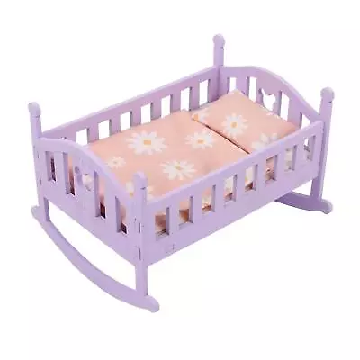 Baby Doll Bed Bedroom With Bedding Set Furniture Set For 1/12 Doll Ornament • £12.20