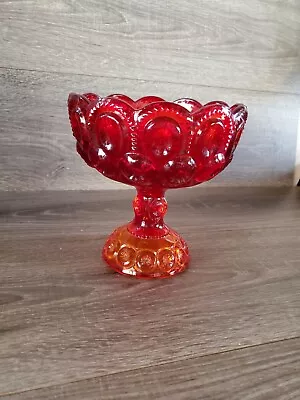 Vintage L.E Smith Amberina Red Moon And Stars Pedestal Dish • $39.99