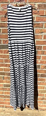J Crew Nautical Navy White Stripe Cotton Knit Sleeveless Maxi Dress Sz S • $15