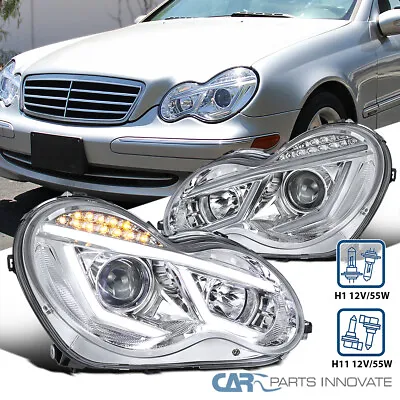 Fits 2001-2007 Mercedes Benz W203 C-Class Projector Headlights LED Strips Lamps • $246.95