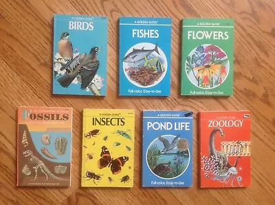 Lot 7 Vintage GOLDEN GUIDE Books BIRDS Flowers FISH Pond Life FOSSILS & More GUC • $35.99