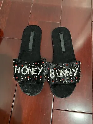$49.99 • Buy NWT Zara Honey Bunny Embellished Velvet Sandal Slipper Slide Black Women US 6.5