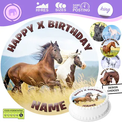 Horse Pony Cake Topper Decoration Round Personalised Edible Icing • £2.99