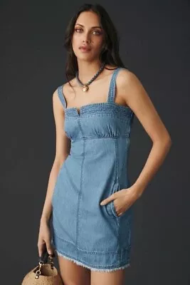 Anthropologie Pilcro Denim Dress Blue Size 12 Mini Side Zipper Closure & Pockets • $109.99