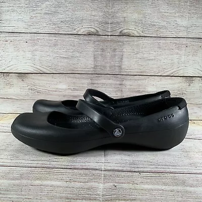 CROCS Alice Slip Resistant Black Slip On Mary Jane Flats Womens Size 8 11050 • $19.99