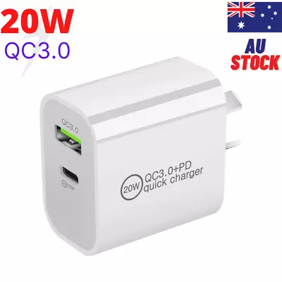 $10.89 • Buy Fast 20W QC3.0 DUAL PD USB-C Type C Wall Charger Adaptor For Android IPhone IPad