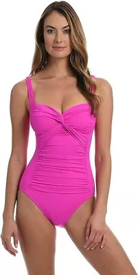 NWT La Blanca 16 Orchid Island Goddess Twist-front Bandeau Swimsuit  LB1IG26 (9) • $38.99