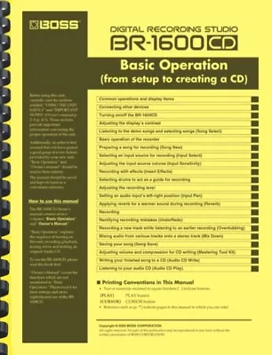 Boss BR-1600CD Digital Recording Studio BASIC OPERATION MANUAL & PATCH LIST • $18.95