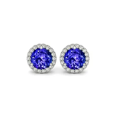  Tanzanite And White Topaz Halo Stud Earrings 925 Stamped Sterling Silver  • $9.99