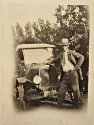 Mid 1920s MODEL T FORD Touring. Man With Hand On Radiator B&w Pic 3 3/8 X 2 3/8 • $6