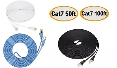 Cat7 RJ45 Ethernet Flat Patch Network LAN Shielded Internet Cable 50ft 100ft US • $12.99