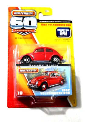 Matchbox 60th Anniversary 1962 Volkswagen VW Beetle Bug Red 1:64 NIB #18/24 • $6.75