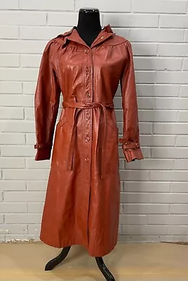 Vintage 70s/80s Leather Trench Coat With Detachable Hood • $37