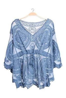 $32.95 • Buy Comfyluxe Clover Shape Pattern Short Lace Cover-Up With Tasseled Tie-Knot JP2245