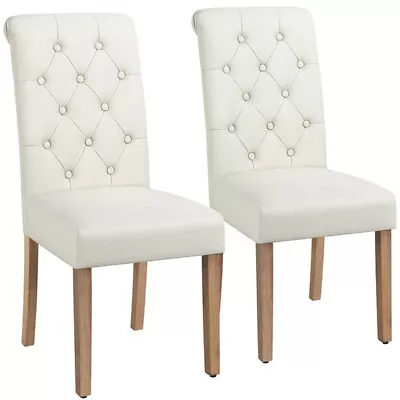 Dining Chairs 2pcs Fabric Kitchen Chairs High Back Upholstered Seat Home Kitchen • £45