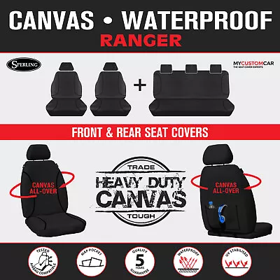 Ford Ranger PX Dual Cab 2011-2015 TRADIES Black Canvas Front & Rear Seat Covers • $309