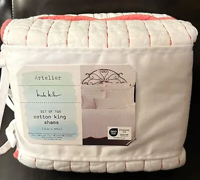 Nicole Miller Artelier Set 2 Coral Scalloped Quilted King Pillow Shams 21 X 37  • $36.95