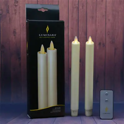 Luminara Flameless Unscented Taper Candles Set Of 2 Timer Ivory Wax Moving Wick  • $27.59