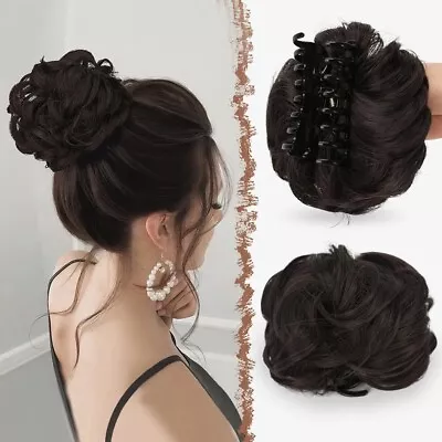 Claw Clip Messy Bun Hair Piece. Dark Brown Curly Wavy Up Do Hair Peice • £8