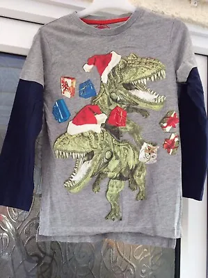 Boys Blue Zoo Debenhams Dinosaur Christmas Long Sleeve Top Age 9-10 Years • £3