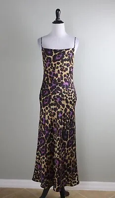 ZARA Leopard Draped Lined Maxi Slip Chain Back Evening Dress Size XS • $34.99