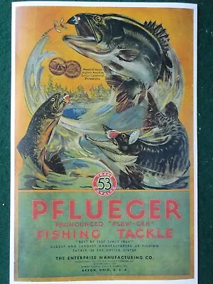 Pflueger Fishing Tackle Advertising Poster 1917 Akron Ohio  • $7.50