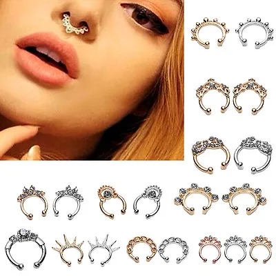 $1.02 • Buy Charm Fake Septum Clicker Crystal Nose Ring Non Piercing Hanger Clip On .hcB~ex