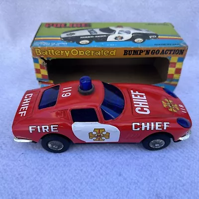 Vintage Tin Bump’N Go Action Fire Chief Car Daishin Japan #7201 W/ Box Tested • $9.99