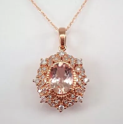 3 Ct Oval Lab-Created Morganite Fancy Pendant Necklace 14k Rose Gold Finish • $90