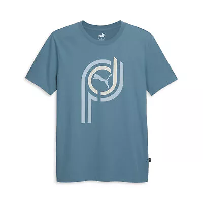 Puma Graphic P Crew Neck Short Sleeve T-Shirt Mens Blue Casual Tops 67911348 • $12.99