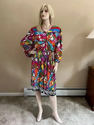 Diane Freis Fres VINTAGE Psychedelic POP ART BOHO GEORGETTE Billowy Dress A+ • $127.50