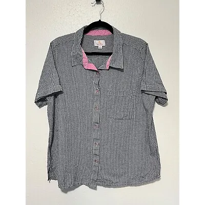 Quacker Factory Blouse S/S Black White Gingham With Pink Trim Womans Size 1X • $10