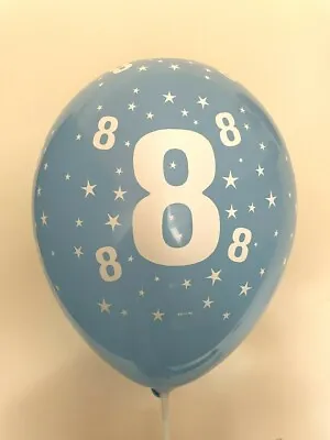 20 X 10  Age 8 Blue Latex Balloons Boys 8th Birthday Party Supplies Decoration • £3.95