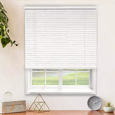 Cordless 1-Inch Vinyl Mini Blinds Gloss White (Room Darkening) 66 W X 48 H • $36.08