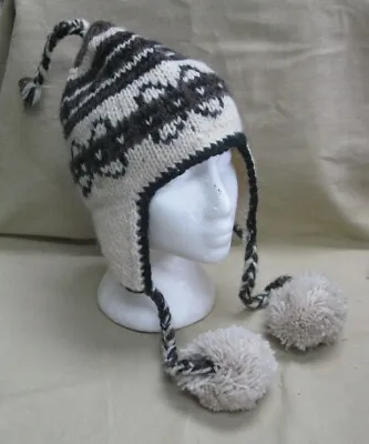 Handmade Pure Wool Made In Nepal Boho Fair Isle Beanie Hat Ear Flaps • £12