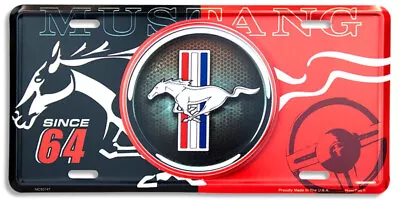 Mustang Red And Black Bullseye Embossed Metal License Plate Tag • $10.99